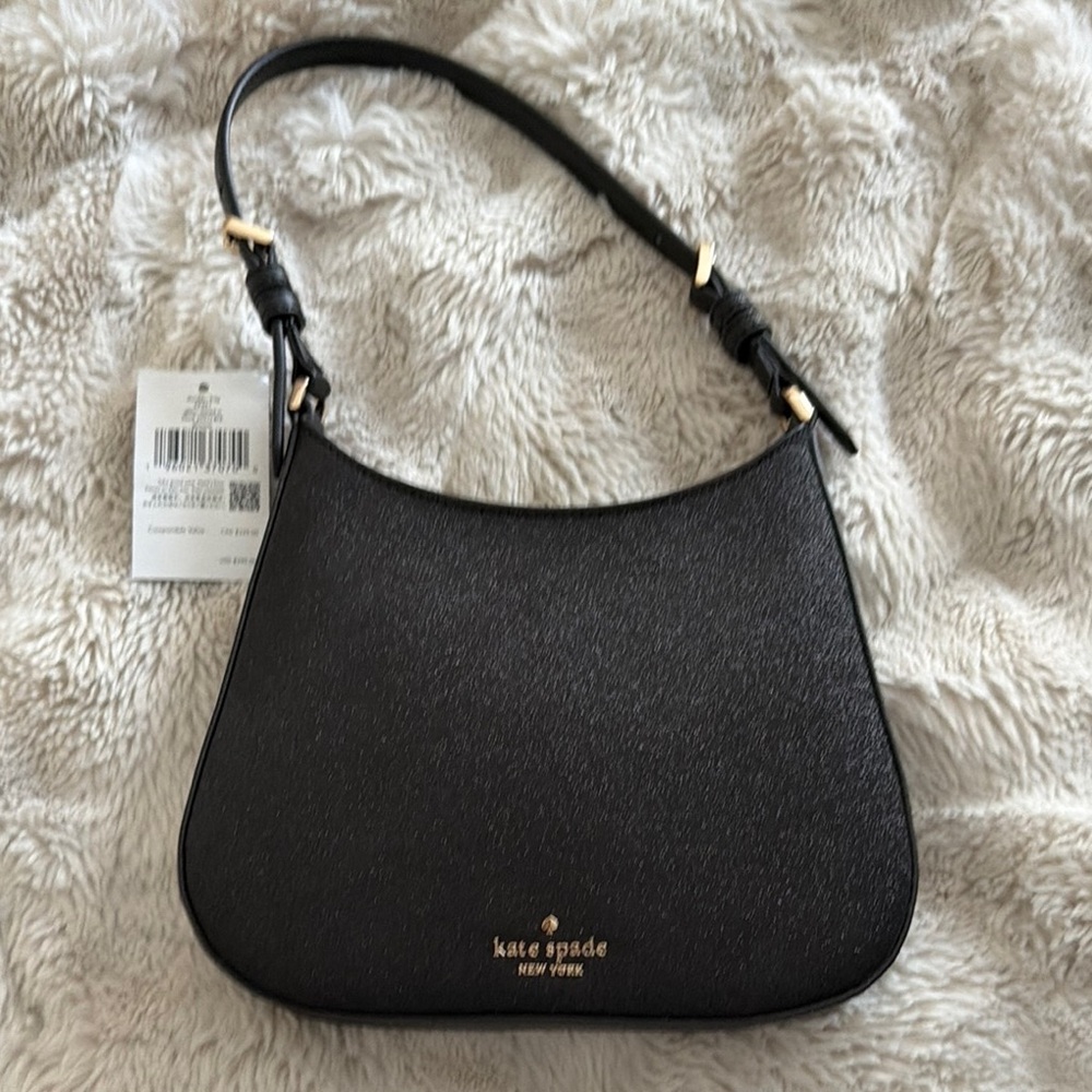 kate spade Black Leather Crescent Shoulder Bag with Gold Hardware